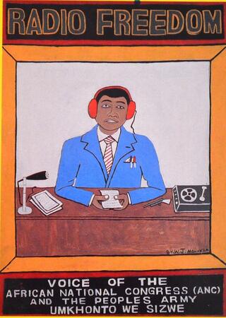1985 AMR poster.Antiapartheid Movement Radio