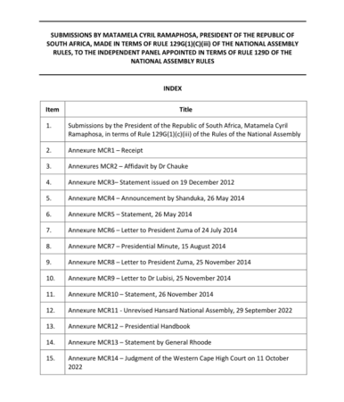 Submissions by Cyril Ramaphosa made in terms of rule 129G(1)(c)(iii) to the independent panel appointed in terms of rule 129D of the National assembly rules