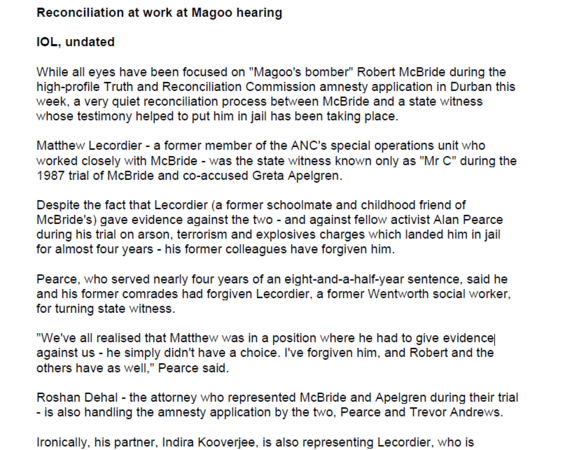 Reconciliation at work at Magoo hearing, IOL
