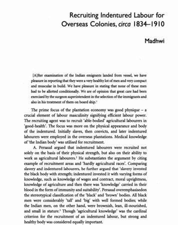 Recruiting Indentured Labour for Overseas Colonies, circa 1834–1910 by Madhwi