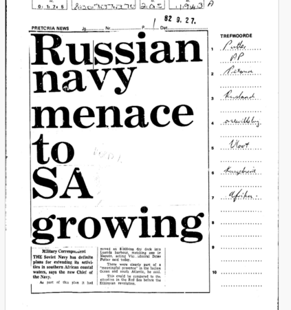 Russian navy menace to SA growing, Pretoria News, 27 September 1982