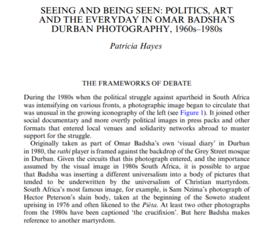 Seeing and Being Seen: Politics, Art and The Everyday in Omar Badsha's Durban Photography, 1960s - 1980s
