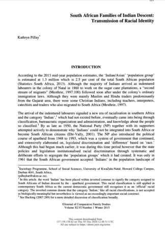 South African Families of Indian Descent: Transmission of Racial Identity by Kathryn Pillay