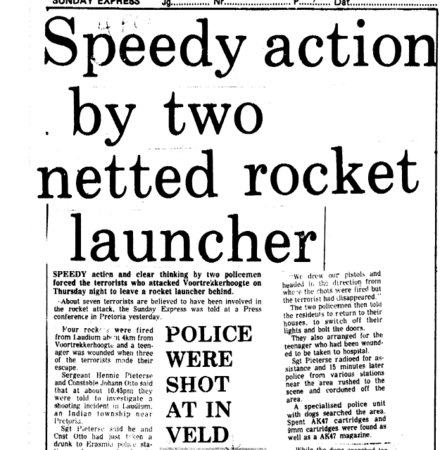 Speedy action by two netted rocket launcher, Sunday Express, 16 August 1981