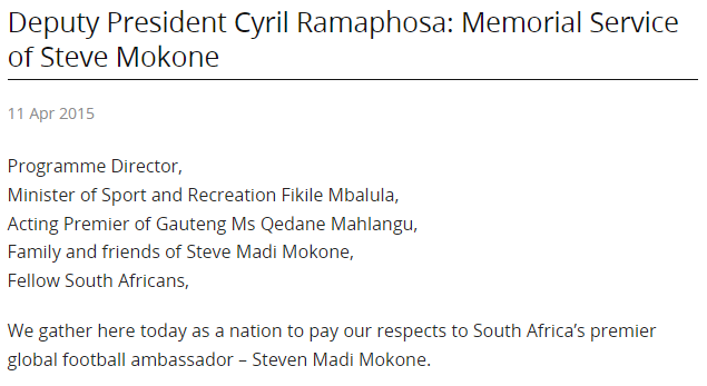 Deputy President Cyril Ramaphosa: Memorial Service of Steve Mokone