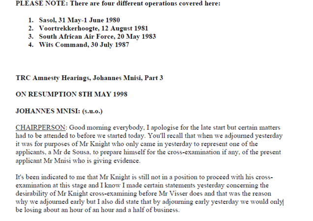 TRC Amnesty Hearing, Johannes Mnisi, Part 3