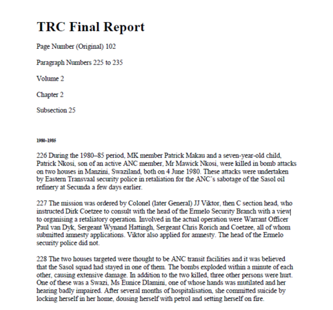 TRC Final Report, Volume 2, Chapter 2, Subsection 25, Paragraph numbers 225 to 235