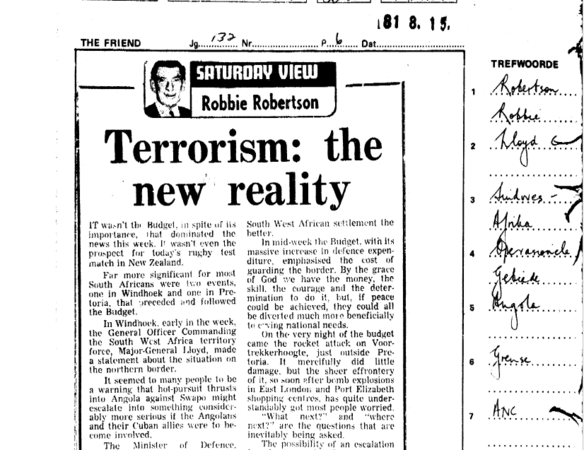 Terrorism: the new reality, The Friend, 15 August 1981