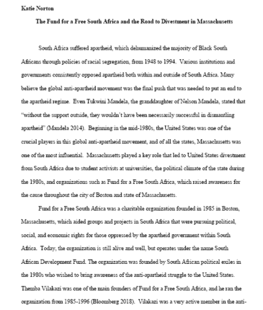 The Fund for a Free South Africa and the Road to Divestment in Massachusetts