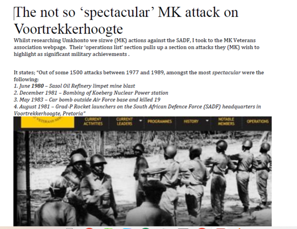  The not so ‘spectacular’ MK attack on Voortrekkerhoogte, by Peter Dickens, Observation Post, 23 September 2017