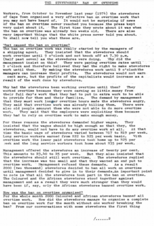 The stevedores ban on overtime