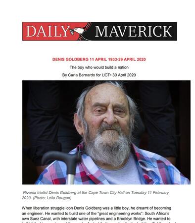 DENIS GOLDBERG 11 APRIL 1933-29 APRIL 2020 - The boy who would build a nation