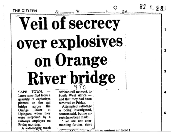 Veil of secrecy on Orange River bridge, The Citizen, 28 September 1982