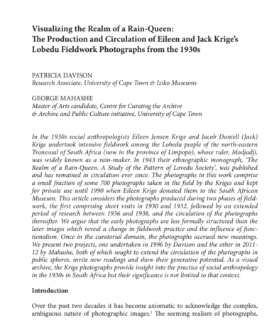 Visualizing the Realm of a Rain-Queen by Patricia Davison and George Mahashe