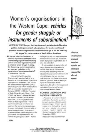Women's Organisations in the Western Cape