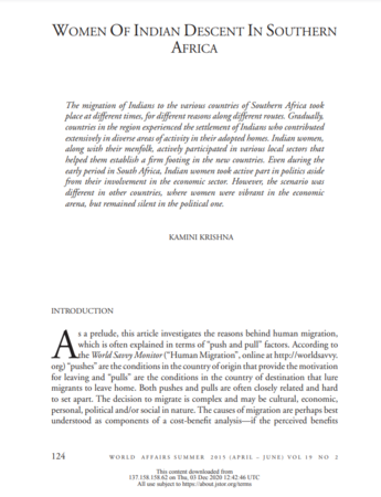 Women Of Indian Descent In Southern Africa by Kamini Krishna