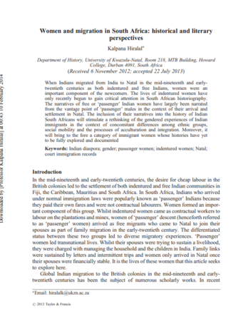 Women and migration in South Africa: historical and literary perspectives by Kalpana Hiralal