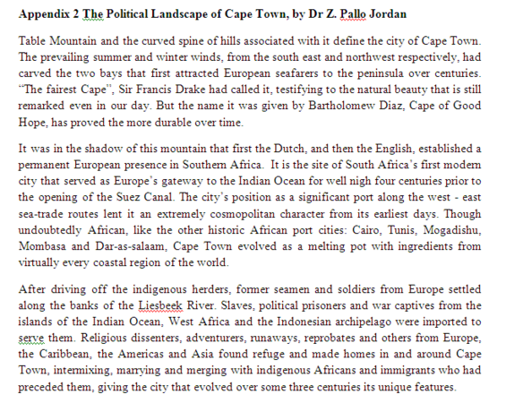 Appendix 2 The Political Landscape of Cape Town, by Dr Z. Pallo Jordan