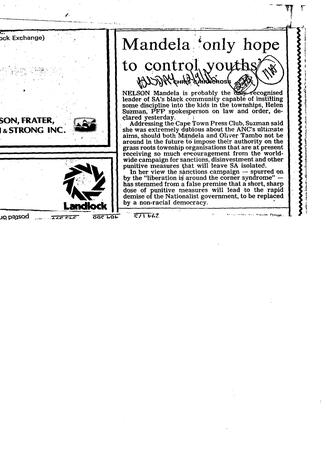 Mandela 'Only hope to control youths' from Saldru Archive 