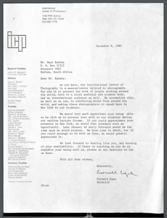 Capa letter to Omar Badsha