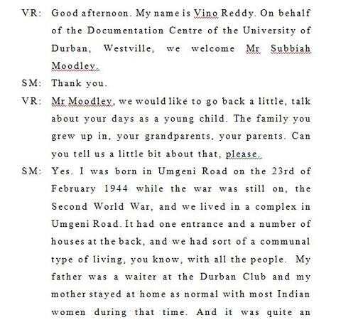 Subbiah Moodley - "Voices Of Resistance" - University Of Durban Westville, Documentation Centre, Oral History Project , 2002