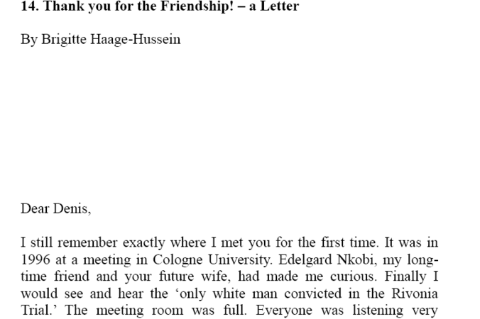 Chapter 11 Thank you for the Friendship - a Letter by Brigitte Haage-Hussein