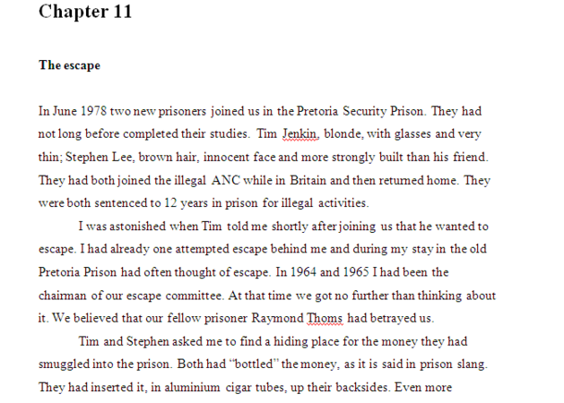 Chapter 11 The escape by Denis Goldberg