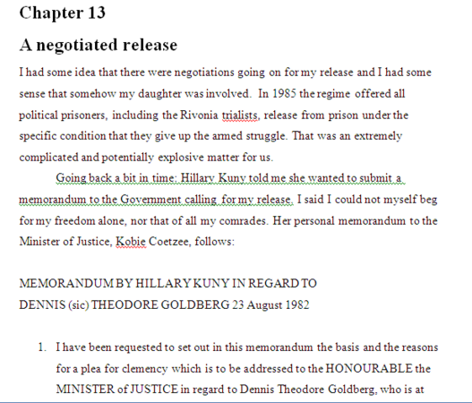 Chapter 13 A negotiated release by Denis Goldberg