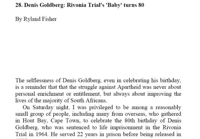 Chapter 25 Denis Goldberg: Rivonia Trail's 'Baby' turns 80 by Ryland Fisher