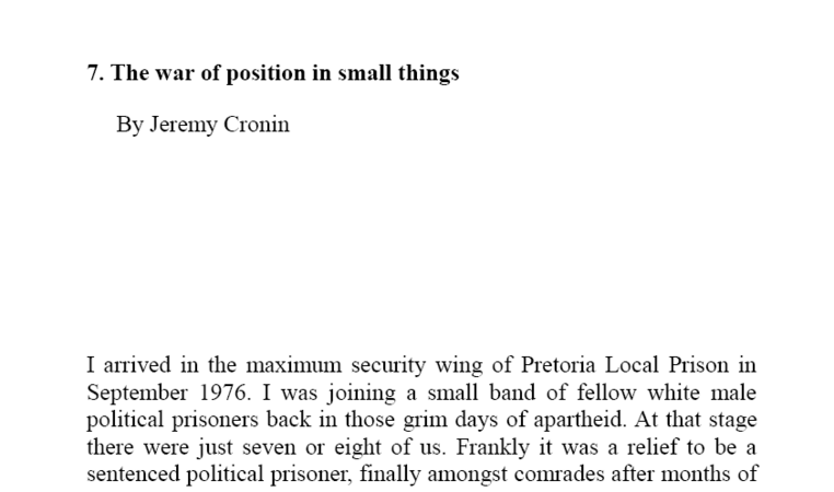 Chapter 4 The war of position in small things by Jeremy Cronin