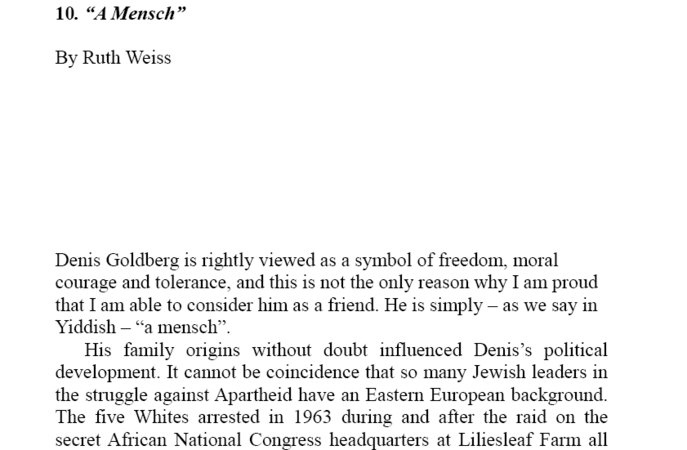 Chapter 7 "A Mensch" by Ruth Weiss