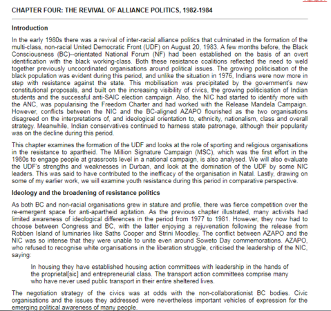 CHAPTER FOUR: The Revival Of Alliance Politics, 1982-1984 by Kumi Naidoo