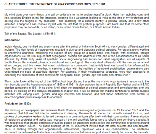 CHAPTER THREE: The Emergence Of Grassroots Politics, 1979-1981 by Kumi Naidoo