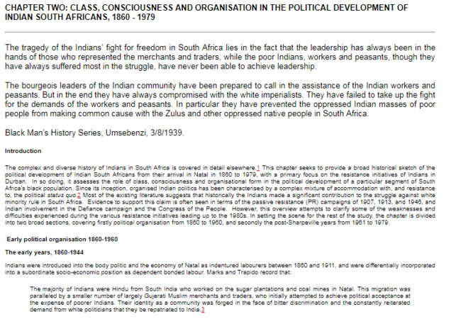 CHAPTER TWO: Class, Consiousness and Organisation inthe Political Development of Indian South Africans, 1860 - 1979 by Kumi Naidoo