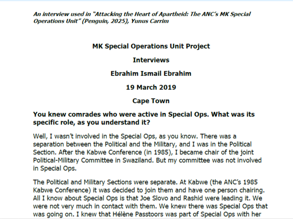 Interview with Ebrahim Ismail Ebrahim, 19 March 2019