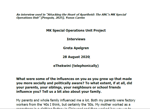 Interview with Greta Apelgren, 28 August 2020