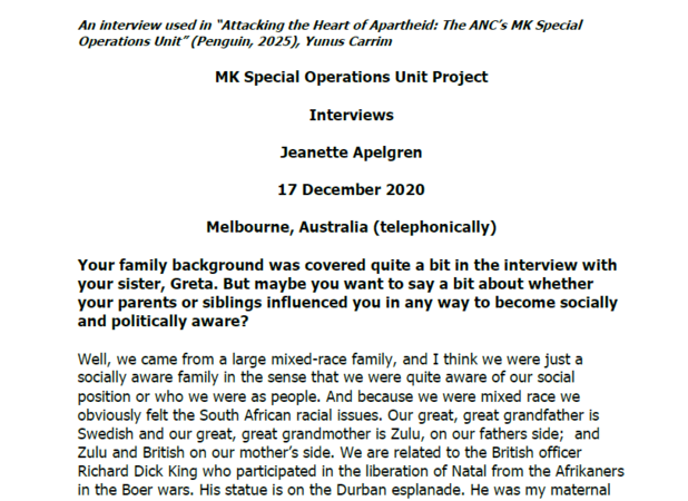 Interview with Jeanette Apelgren, 17 December 2020