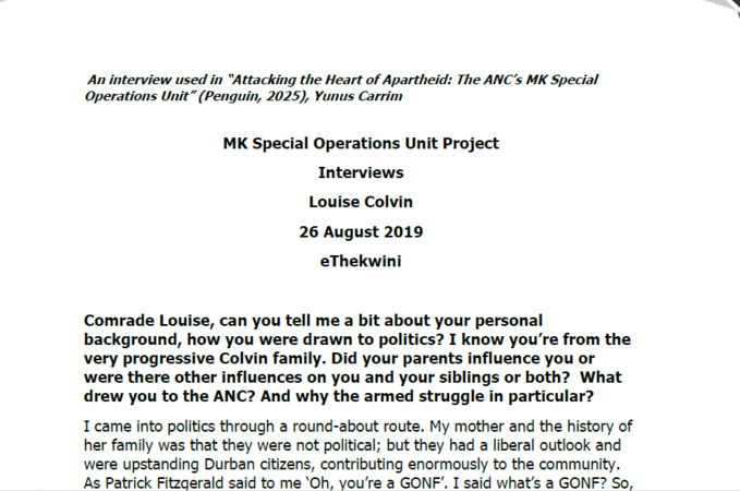 Interview with Louise Colvin, 26 August 2019