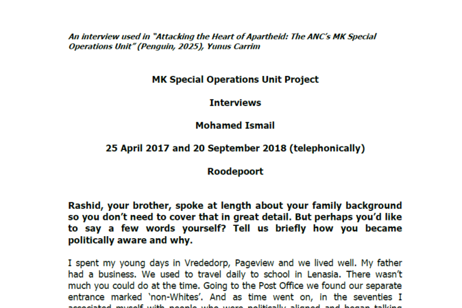 Interview with Mohamed Ismail, 25 April 2017 and 20 September 2018