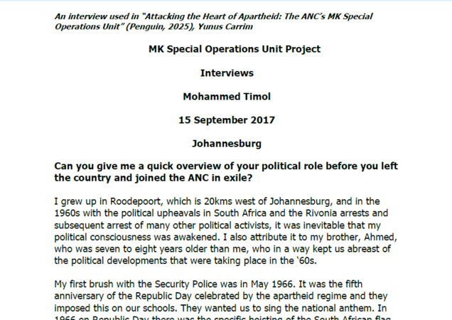 Interview with Mohammed Timol, 15 September 2017