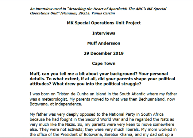 Interview with Muff Andersson, 29 December 2019