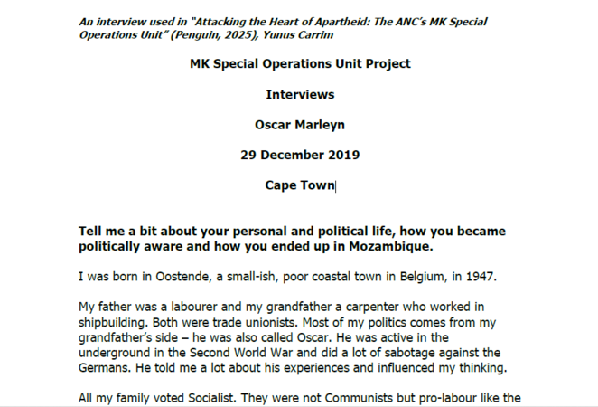 Interview with Oscar Marleyn, 29 December 2019