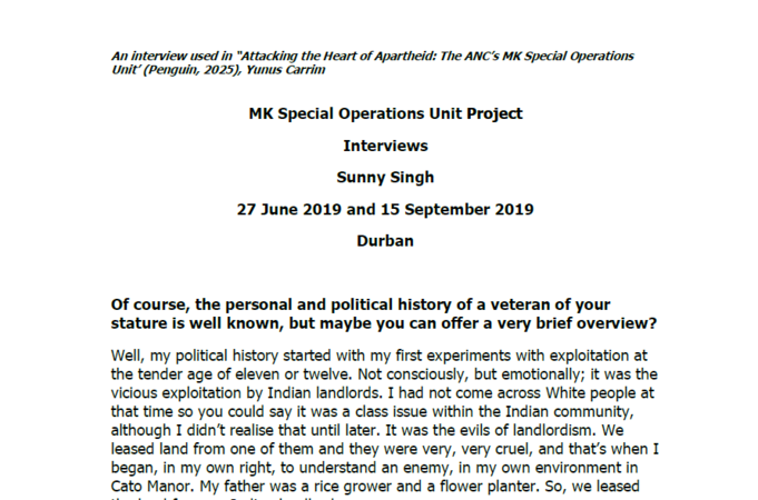 Interview with Sunny Singh, 27 June 2019 and 15 September 2019