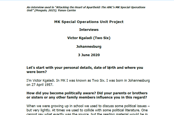 Interview with Victor Kgaladi (Two Six), 3 June 2020
