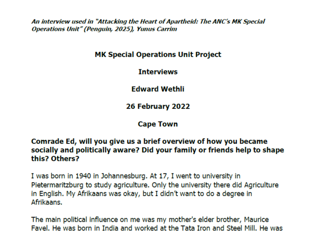 Interview with Edward Wethli, 26 February 2022