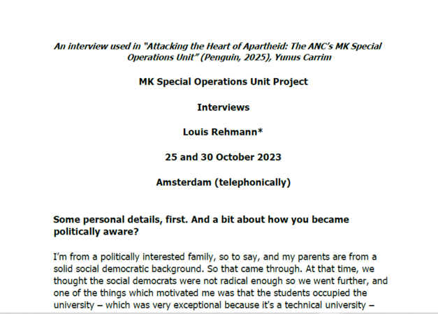 Interviews with Louis Rehmann, 25 and 30 October 2023