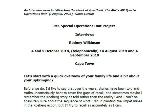 Interviews with Rodney Wilkinson