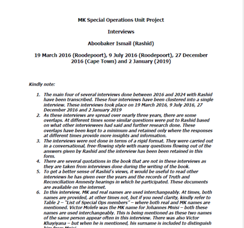 cover - MK Special Operations Unit Project Interviews, Aboobaker Ismail