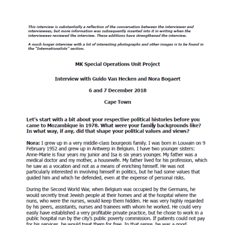 MK Special Operations Unit Project Interviews, Guido Van Hecken and Nora Bogaert