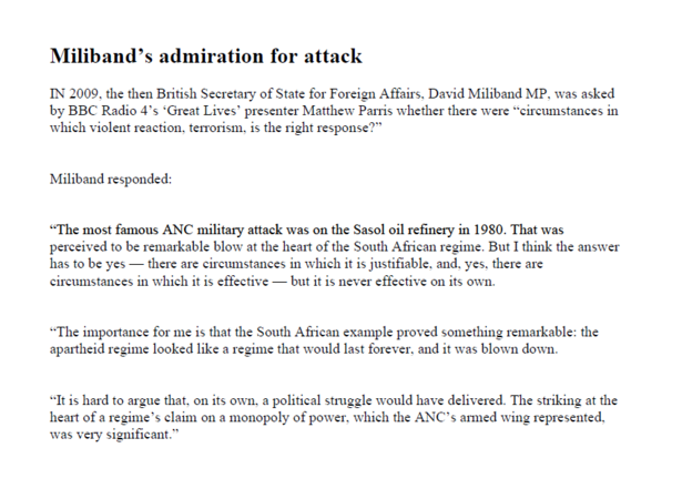 Miliband's admiration for attack, BBC Radio 4, 2009